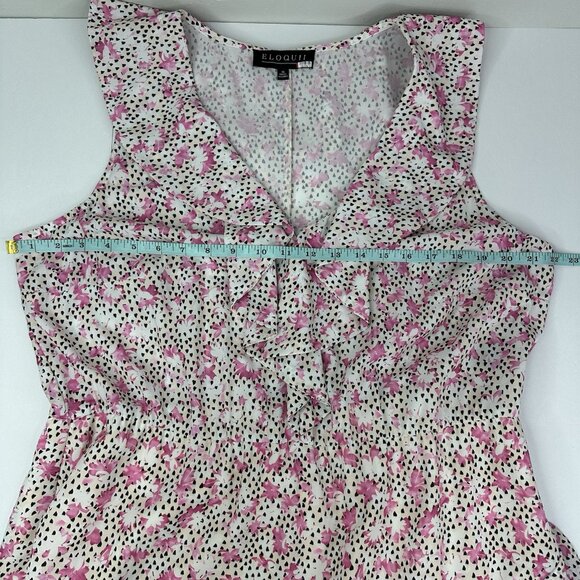 Eloquil Women's Pink Ruffled Floral Blouson‎ Crepe Asymmetric MIDI Dress 16/C44 - Picture 6 of 11